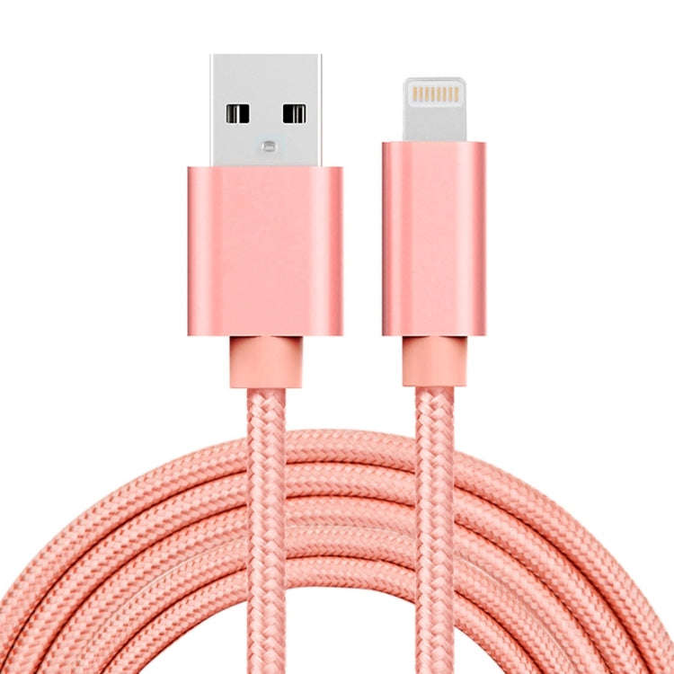 3A Woven Style Metal Head 8 Pin to USB Charge Data Cable, Cable Length: 2m(Rose Gold)