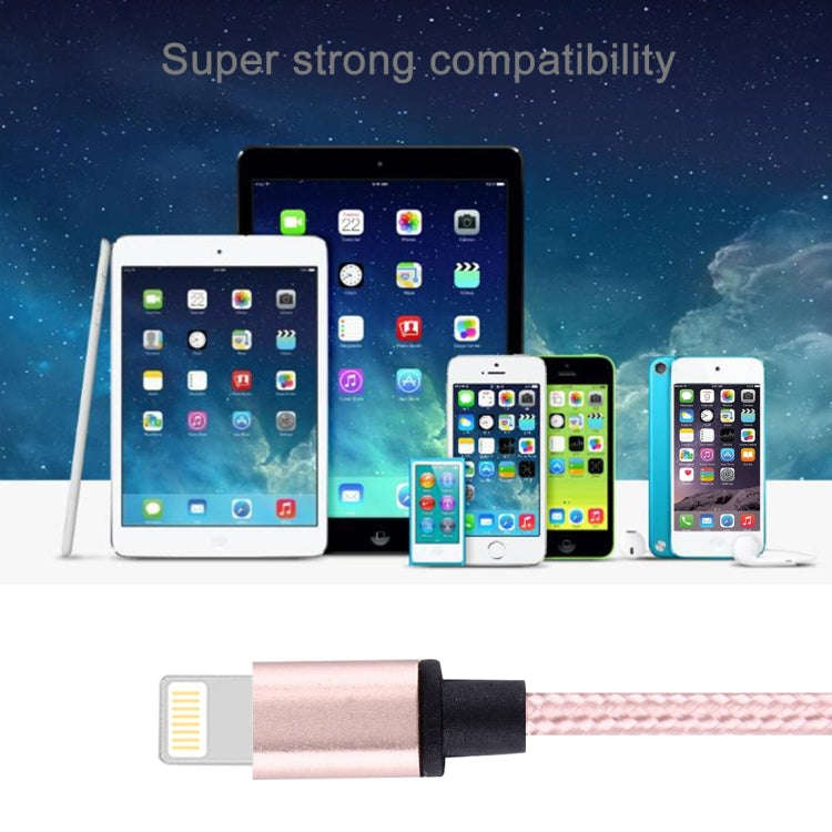 1m Woven Style Metal Head 58 Cores 8 Pin to USB 2.0 Data / Charger Cable(Pink)