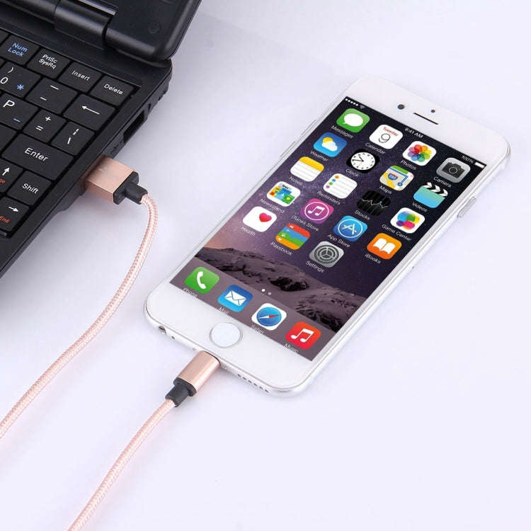 1m Woven Style Metal Head 58 Cores 8 Pin to USB 2.0 Data / Charger Cable(Pink)