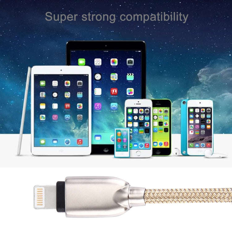 1m Woven 108 Copper Cores 8 Pin to USB Data Sync Charging Cable for iPhone, iPad(Gold)