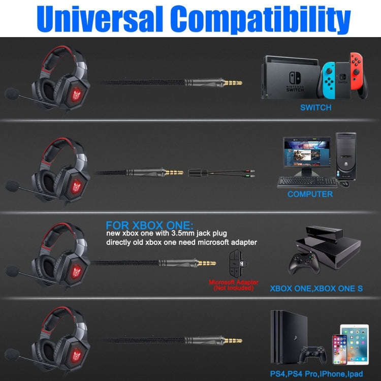 ONIKUMA K8 Over Ear Bass Stereo Surround Gaming Headphone with Microphone & LED Lights(Red)