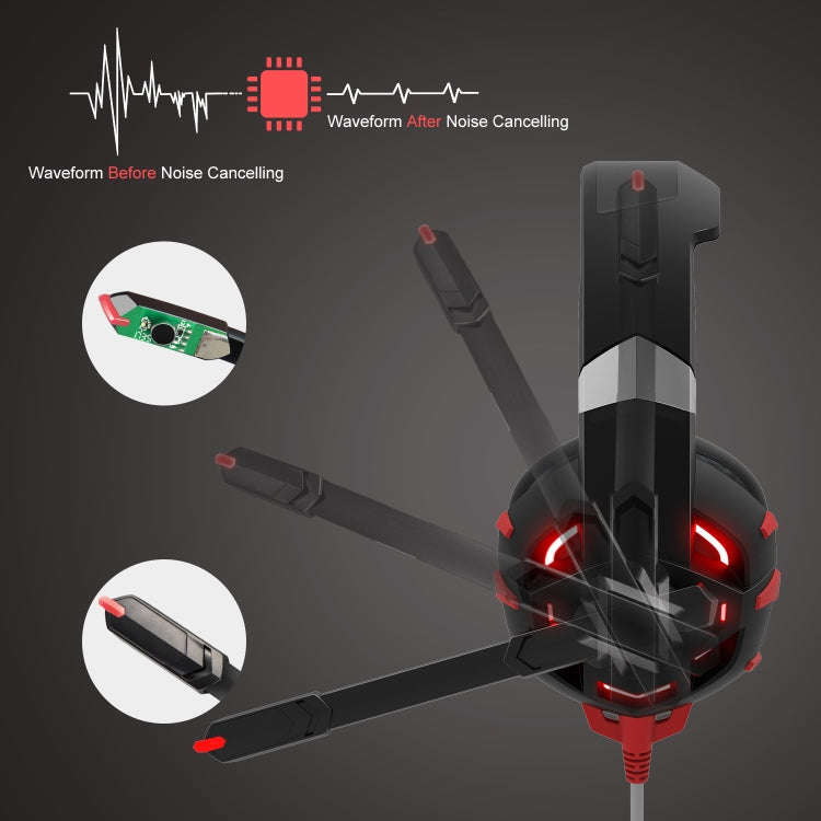 ONIKUMA K2A Over Ear Bass Stereo Surround Gaming Headphone with Microphone & LED Lights(Black Red)