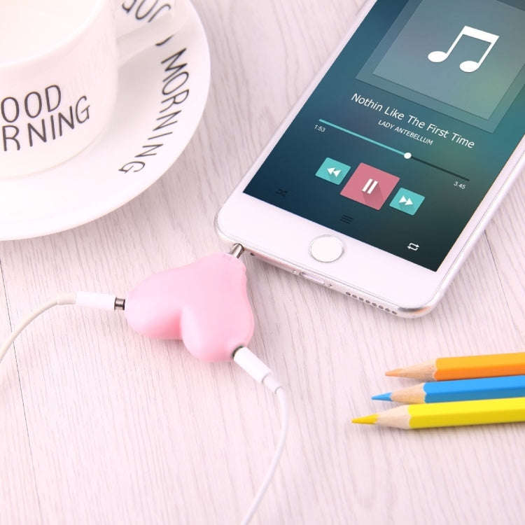 1 Male to 2 Females 3.5mm Jack Plug Multi-function Heart Shaped Earphone Audio Video Splitter Ada...