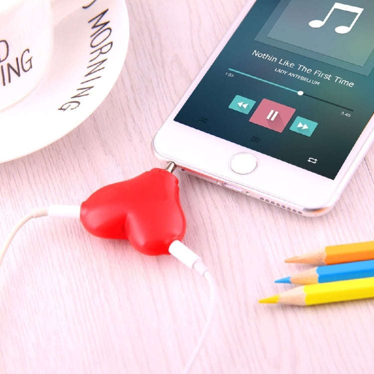 1 Male to 2 Females 3.5mm Jack Plug Multi-function Heart Shaped Earphone Audio Video Splitter Ada...