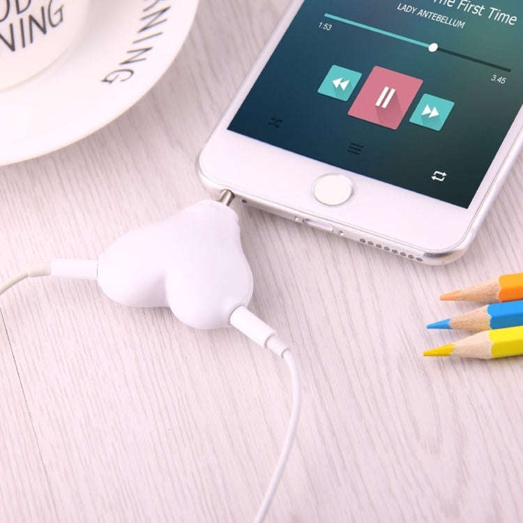 1 Male to 2 Females 3.5mm Jack Plug Multi-function Heart Shaped Earphone Audio Video Splitter Ada...