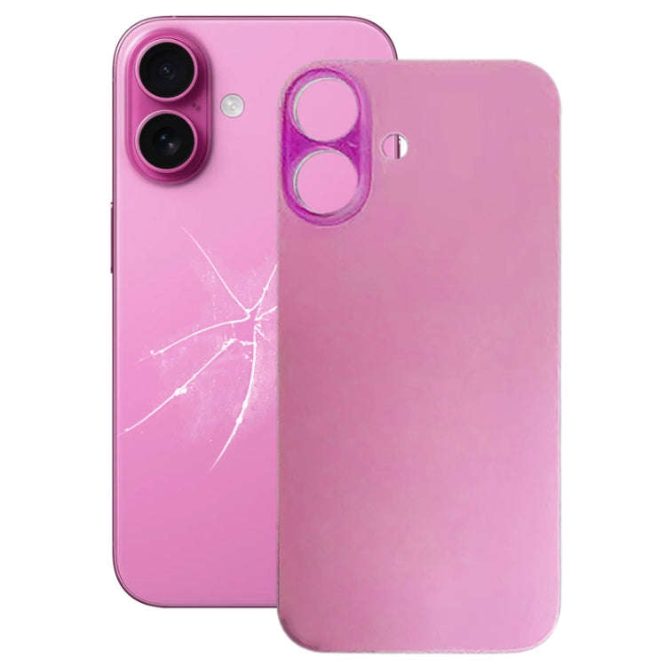 For iPhone 16 Plus Easy Replacement Big Camera Hole Glass Back Battery Cover(Pink)