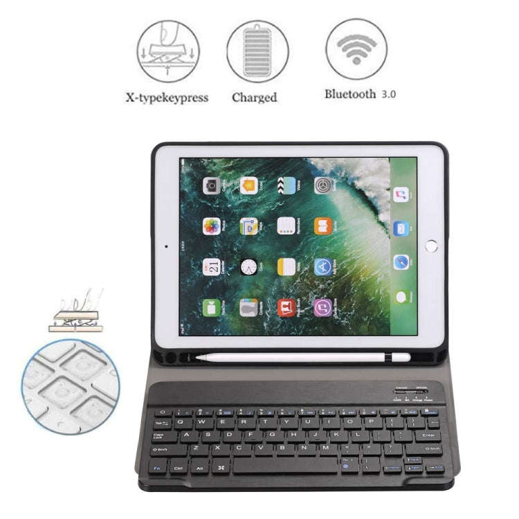 Detachable Bluetooth Keyboard + Horizontal Flip Leather Tablet Case with Holder & Pencil Holder f...