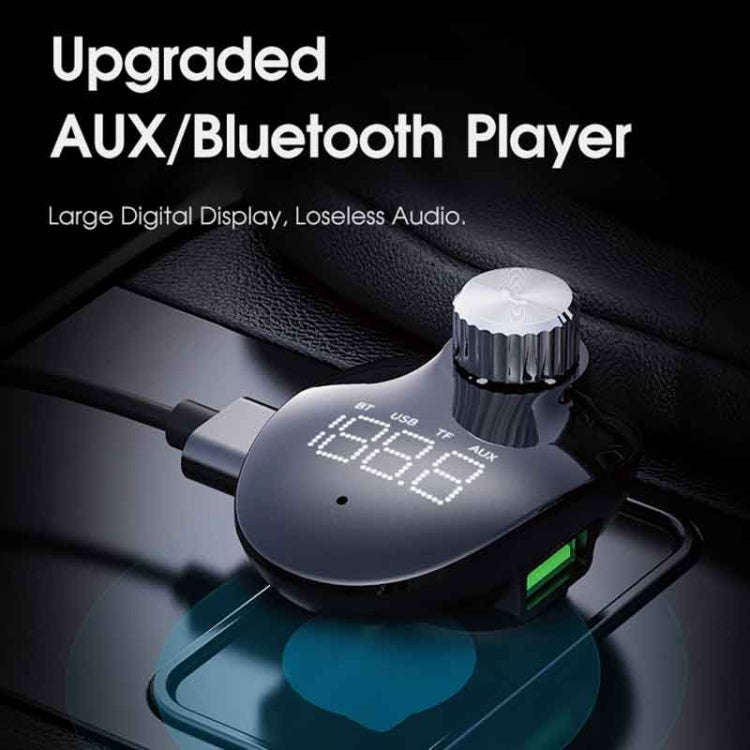 ROCK SPACE B302 18W QC3.0 Dual USB Digital Display Bluetooth Car Charger, Support 64GB U Disk & T...
