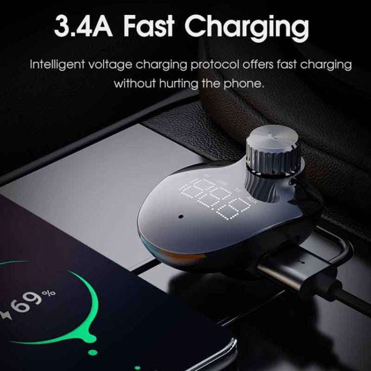 ROCK SPACE B302 18W QC3.0 Dual USB Digital Display Bluetooth Car Charger, Support 64GB U Disk & T...