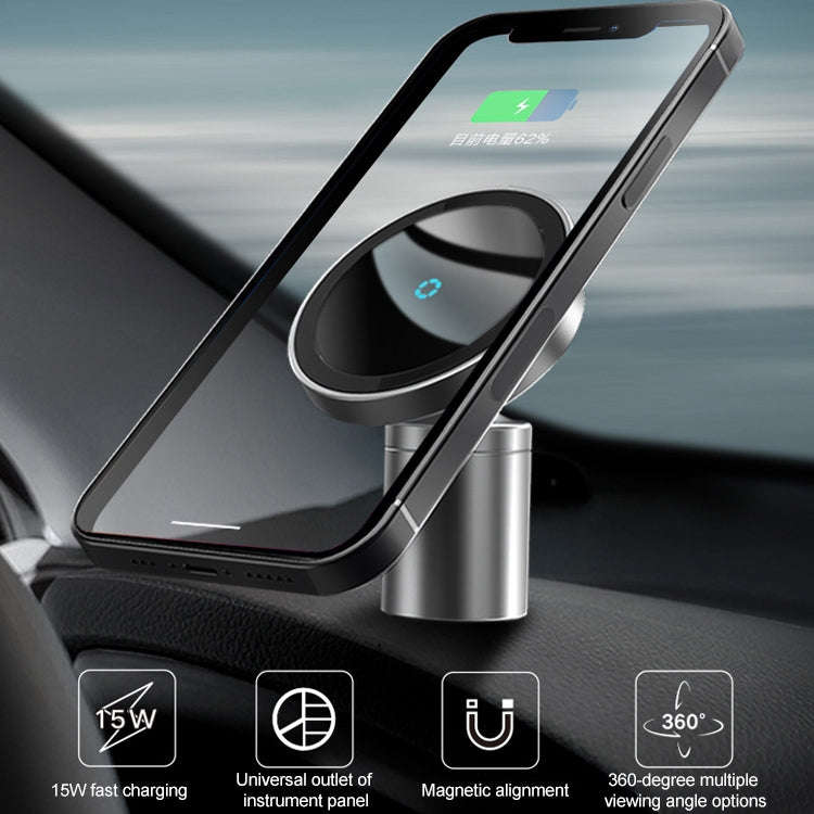 12PRO 15W Aluminum Alloy MagSafe Magnetic Car Wireless Charger Mobile Phone Holder (Silver)