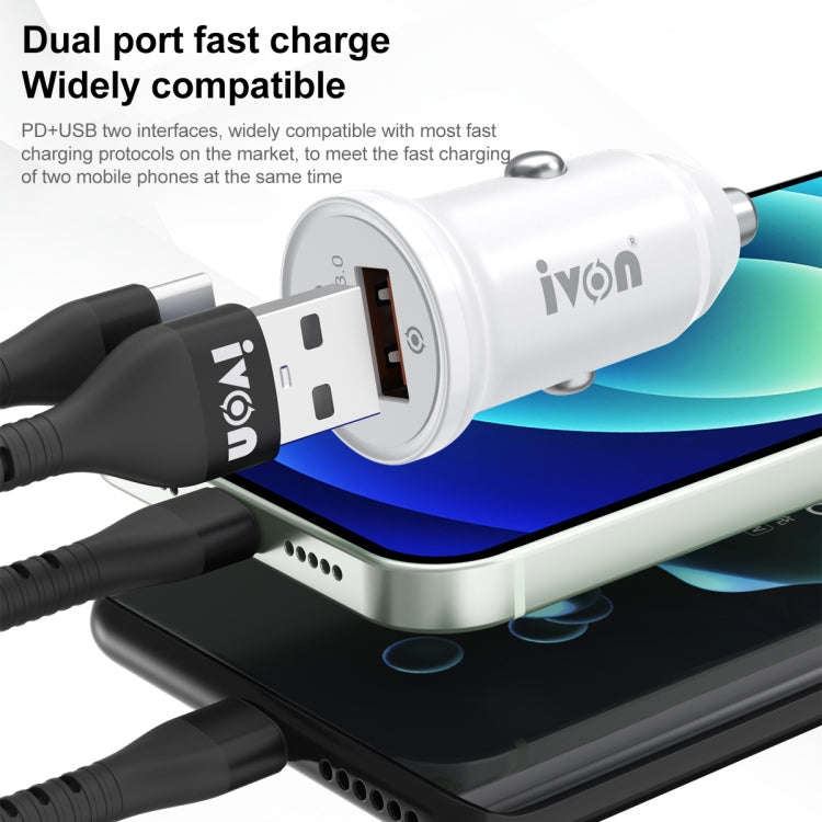 IVON CC45 20W PD 3.0 USB-C / Type-C + QC 3.0 USB Port Mini Car Charger