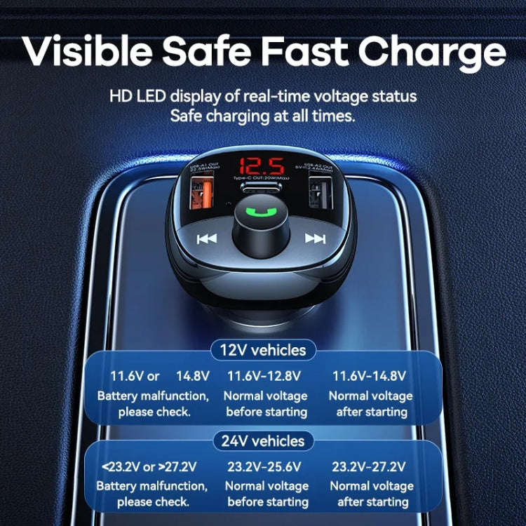 REMAX RCC331 Rodi Series 3 in 1 Car 64.5W PD Fast Charger Support FM / TF Card / Bluetooth Hands-...
