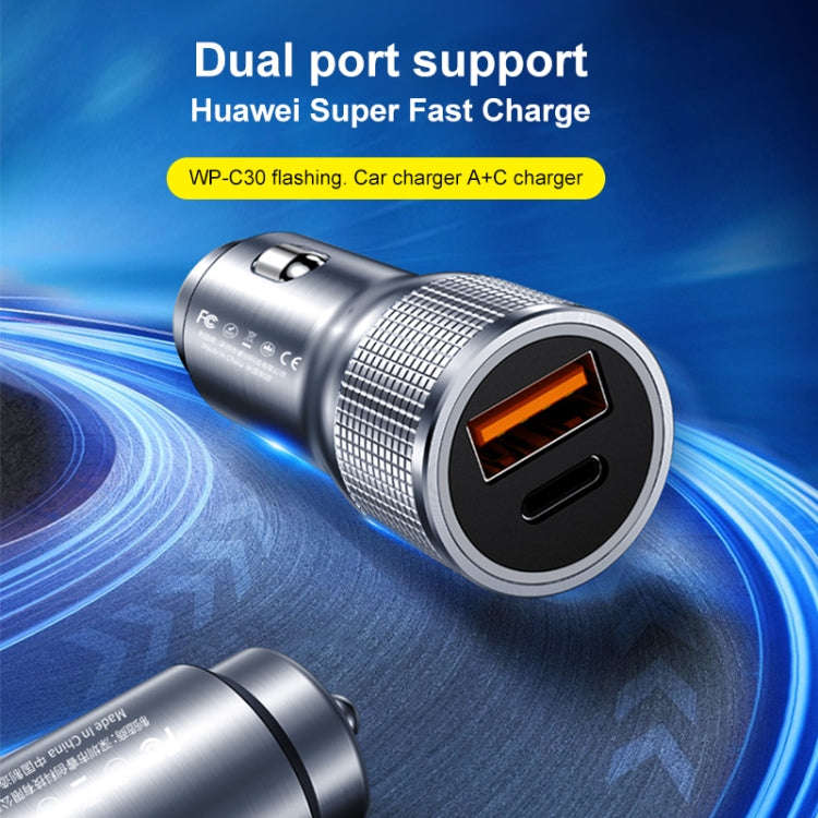 WK WP-C30 20W 3A QC3.0 USB + PD UB-C / Type-C Interface Flash Series Car Fast Charger(Blue)