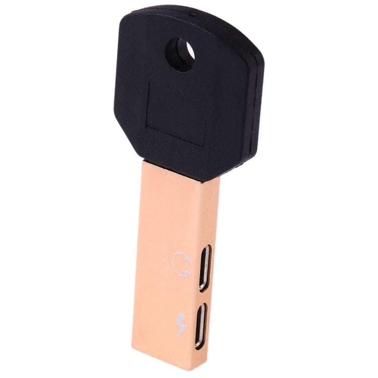 RC16 Dual 8 Pin Female to 8 Pin Male Key Shape Mini Portable Audio & Charge Adapter(Gold)
