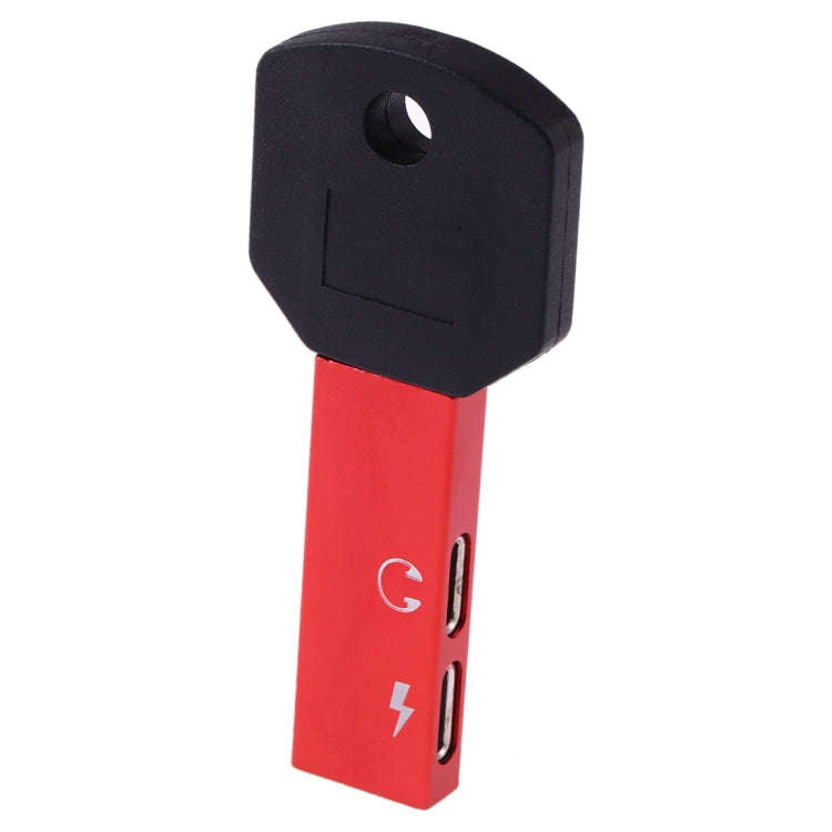 RC16 Dual 8 Pin Female to 8 Pin Male Key Shape Mini Portable Audio & Charge Adapter(Red)