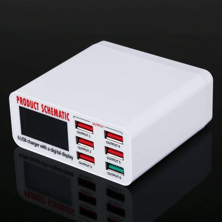 896 40W QC 3.0 6 USB Ports Fast Charger with LCD Digital Display, EU Plug(White)