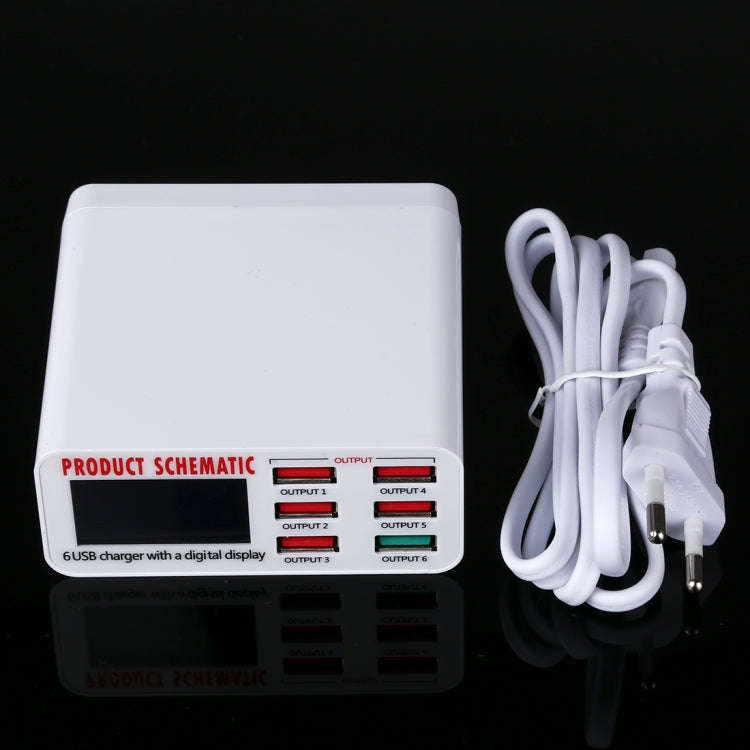 896 40W QC 3.0 6 USB Ports Fast Charger with LCD Digital Display, EU Plug(White)