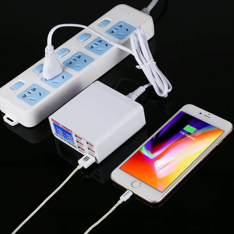 896 40W QC 3.0 6 USB Ports Fast Charger with LCD Digital Display, EU Plug(White)