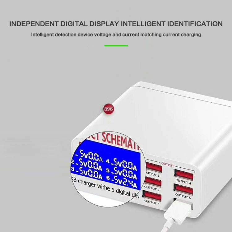 896 40W QC 3.0 6 USB Ports Fast Charger with LCD Digital Display, EU Plug(White)