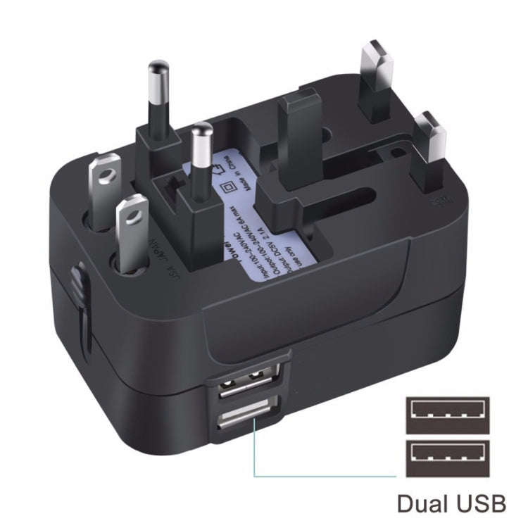 Portable Multi-function Dual USB Ports Global Universal Travel Wall Charger Power Socket, For iPa...