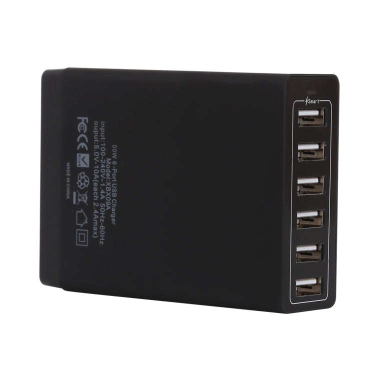XBX09A 50W 5V 2.4A 6 USB Ports Quick Charger Travel Charger(Black)