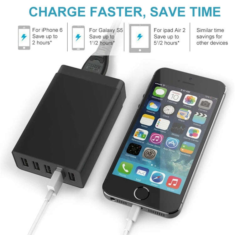 XBX09 40W 5V 8A 5 USB Ports Quick Charger Travel Charger, EU Plug(White)