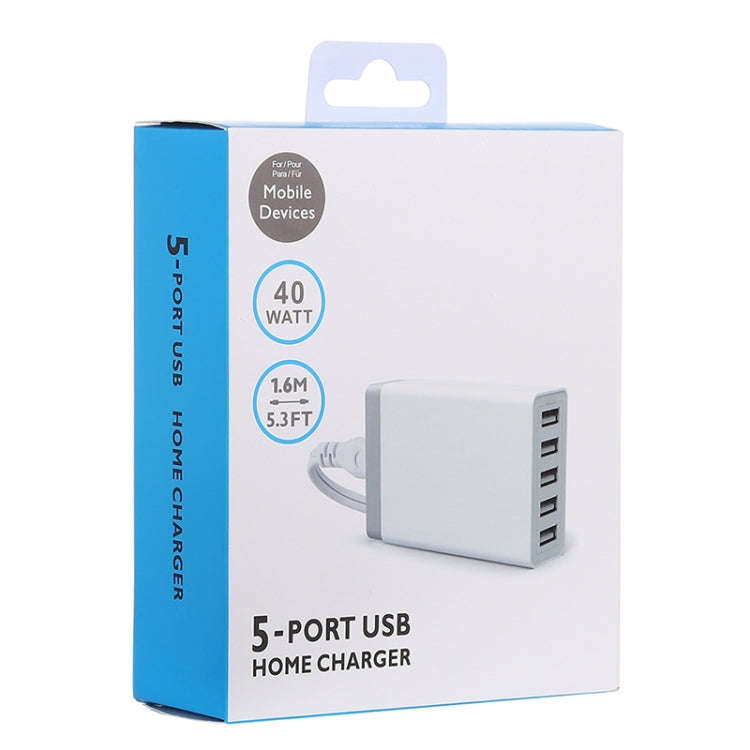 XBX09 40W 5V 8A 5 USB Ports Quick Charger Travel Charger, EU Plug(White)