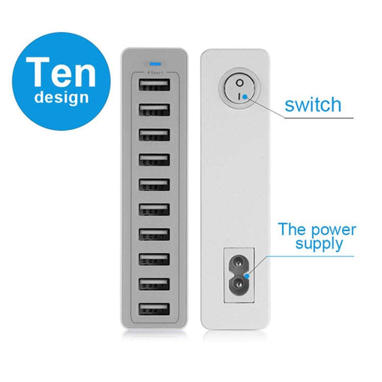 XBX09L 50W 5V 2.4A 10 USB Ports Quick Charger Travel Charger, EU Plug(White)