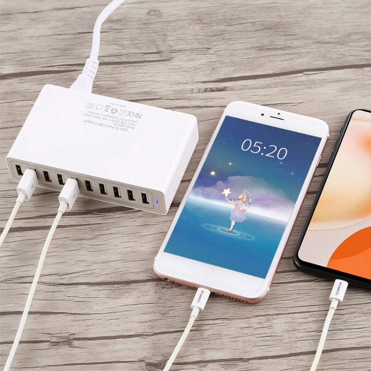 XBX09L 50W 5V 2.4A 10 USB Ports Quick Charger Travel Charger, EU Plug(White)