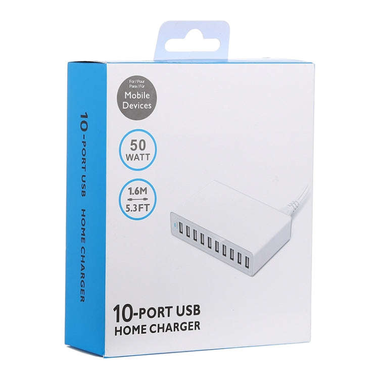 XBX09L 50W 5V 2.4A 10 USB Ports Quick Charger Travel Charger, EU Plug(White)