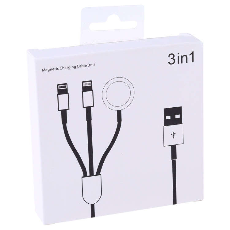 Multi-function 3 In 1 8 Pin Magnetic Charging Cable for iPhone / Apple Watch, Length : 1m (White)
