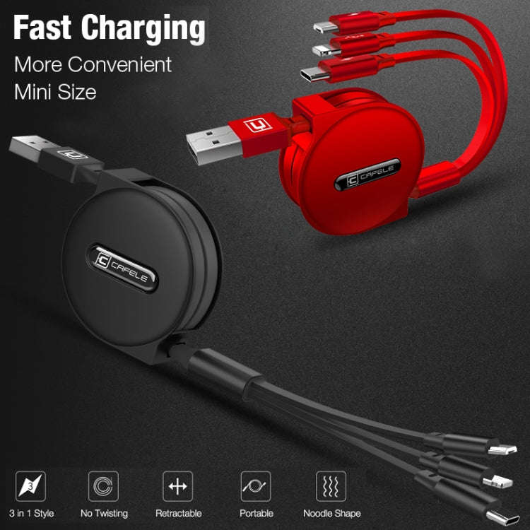 CAFELE 3 In 1 8 Pin + Micro USB + Type-C / USB-C Charging Data Cable, Length: 1.2m(Red)