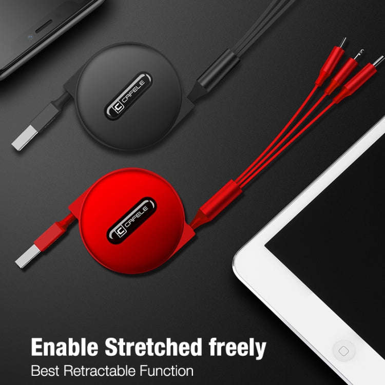 CAFELE 3 In 1 8 Pin + Micro USB + Type-C / USB-C Charging Data Cable, Length: 1.2m(Red)