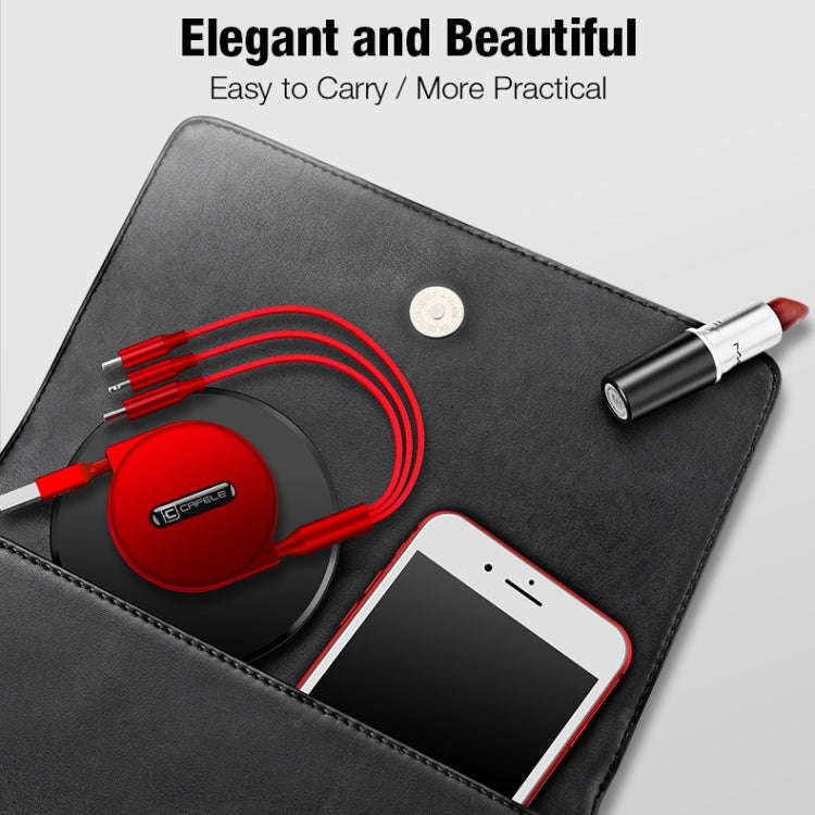 CAFELE 3 In 1 8 Pin + Micro USB + Type-C / USB-C Charging Data Cable, Length: 1.2m(Red)