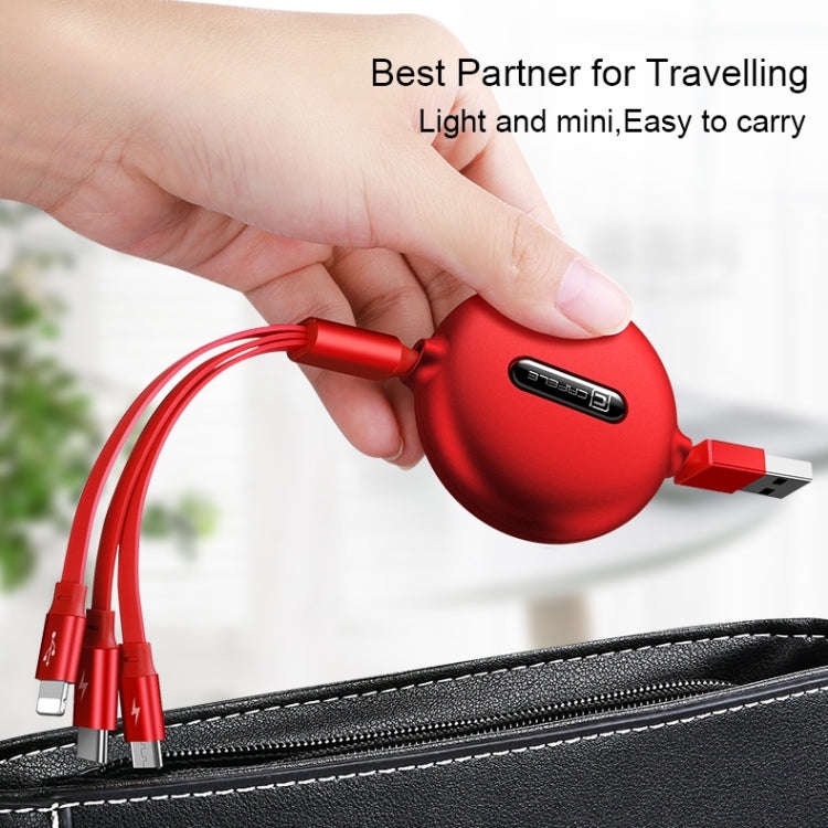 CAFELE 3 In 1 8 Pin + Micro USB + Type-C / USB-C Charging Data Cable, Length: 1.2m(Red)