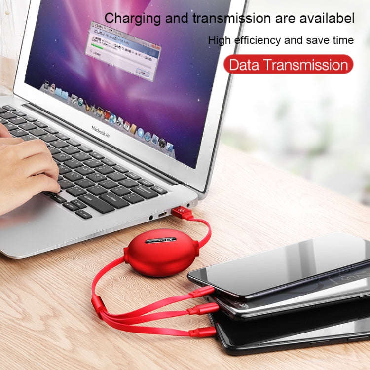 CAFELE 3 In 1 8 Pin + Micro USB + Type-C / USB-C Charging Data Cable, Length: 1.2m(Red)