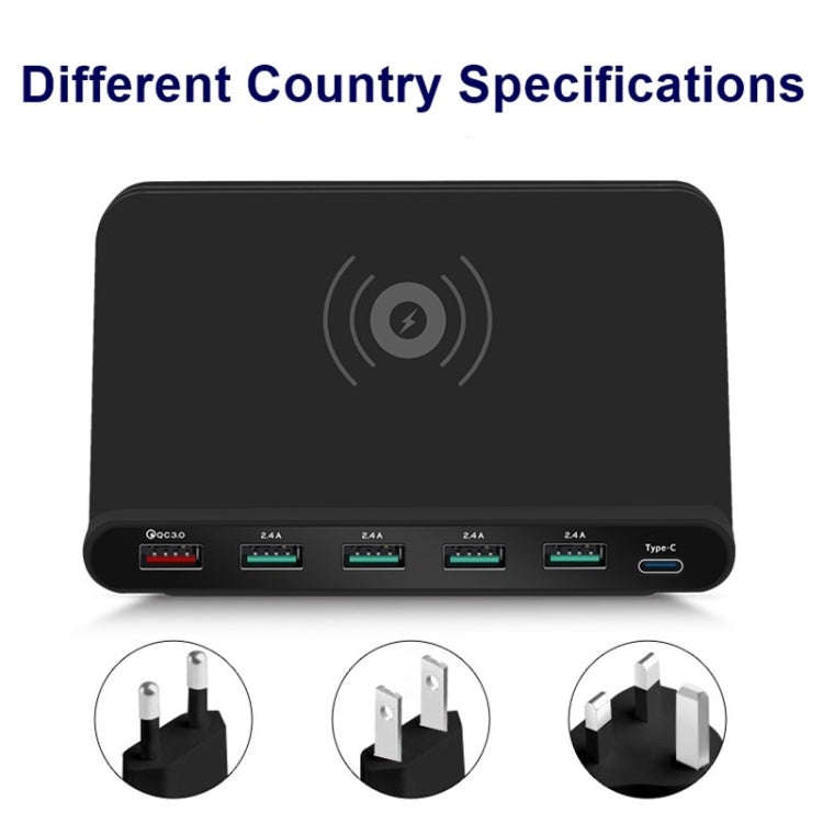 828W 7 in 1 60W QC 3.0 USB Interface + 4 USB Ports + USB-C / Type-C Interface + Wireless Charging...