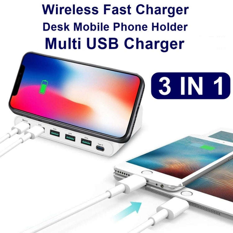 828W 7 in 1 60W QC 3.0 USB Interface + 4 USB Ports + USB-C / Type-C Interface + Wireless Charging...