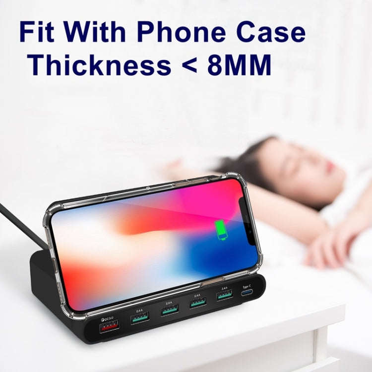 828W 7 in 1 60W QC 3.0 USB Interface + 4 USB Ports + USB-C / Type-C Interface + Wireless Charging...