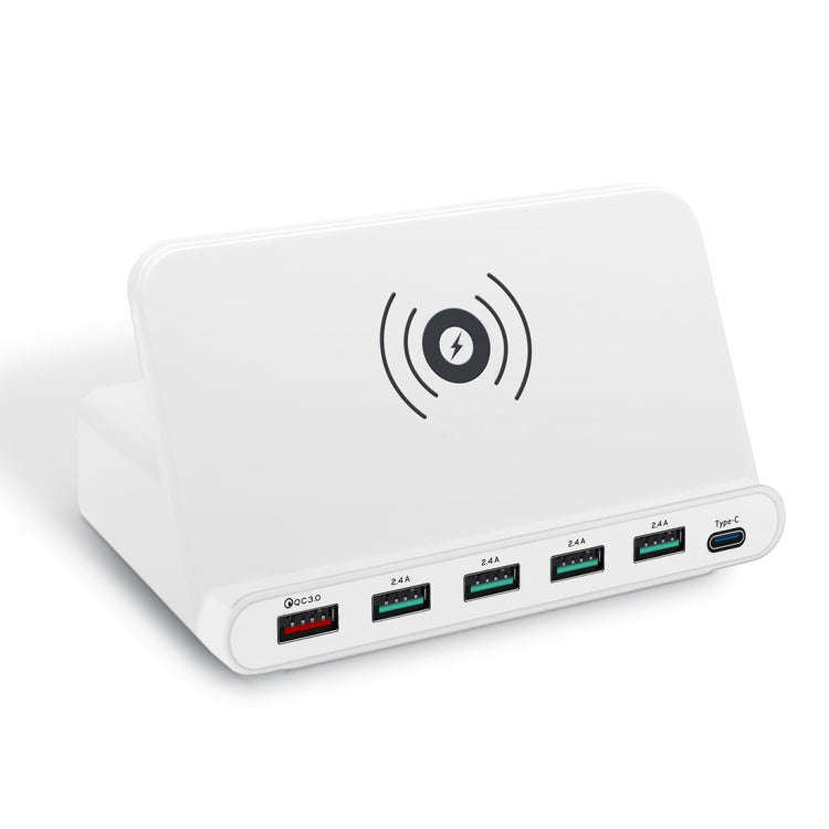 828W 7 in 1 60W QC 3.0 USB Interface + 4 USB Ports + USB-C / Type-C Interface + Wireless Charging...