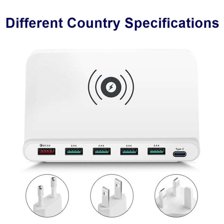 828W 7 in 1 60W QC 3.0 USB Interface + 4 USB Ports + USB-C / Type-C Interface + Wireless Charging...