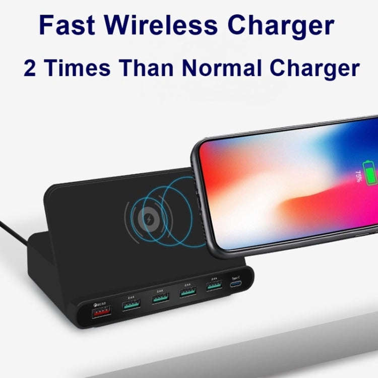 828W 7 in 1 60W QC 3.0 USB Interface + 4 USB Ports + USB-C / Type-C Interface + Wireless Charging...