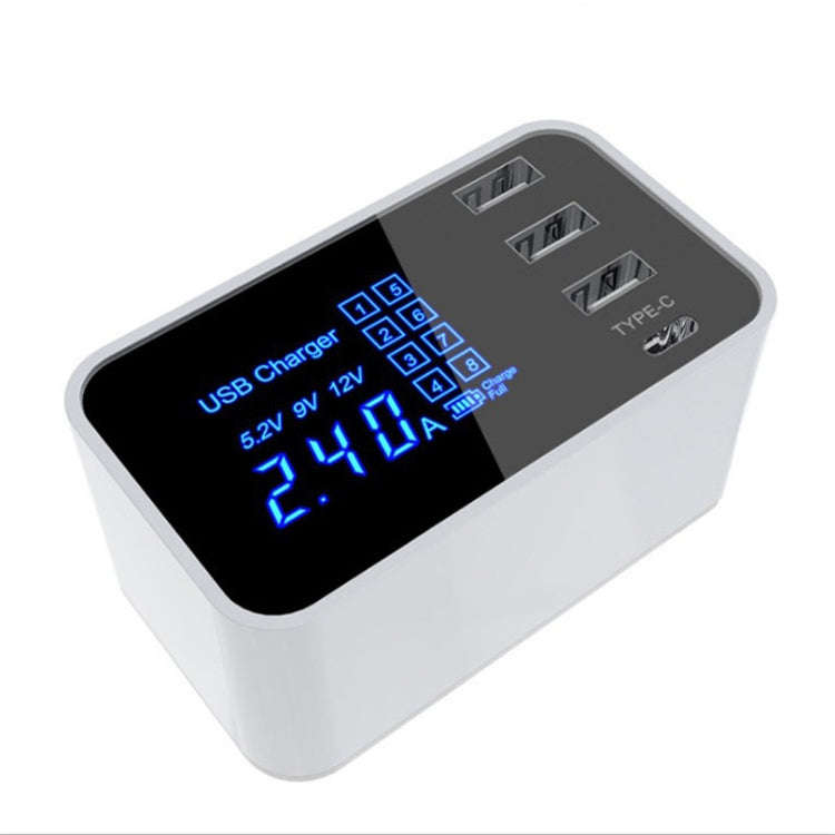 CDA30 20W 3 USB Ports + USB-C / Type-C Ports Multi-function Charger with LED Display, EU Plug