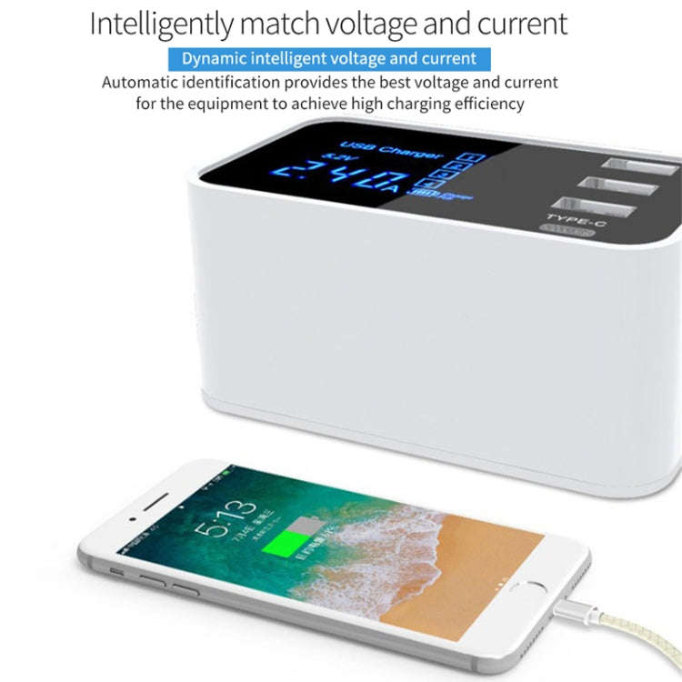 CDA30 20W 3 USB Ports + USB-C / Type-C Ports Multi-function Charger with LED Display, EU Plug