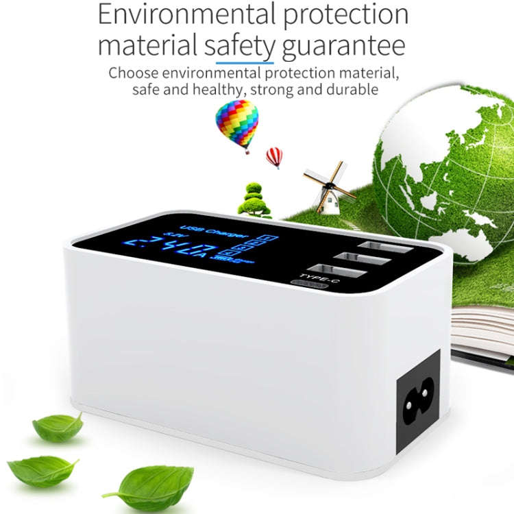 CDA30 20W 3 USB Ports + USB-C / Type-C Ports Multi-function Charger with LED Display, EU Plug