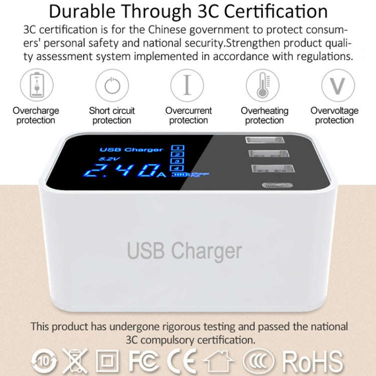 CDA30 20W 3 USB Ports + USB-C / Type-C Ports Multi-function Charger with LED Display, EU Plug