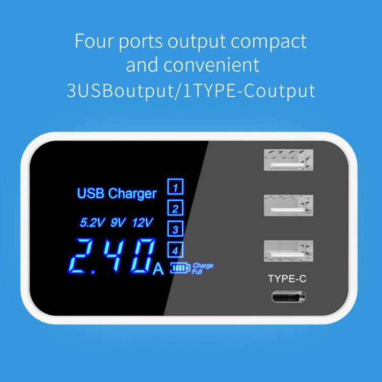 CDA30 20W 3 USB Ports + USB-C / Type-C Ports Multi-function Charger with LED Display, EU Plug