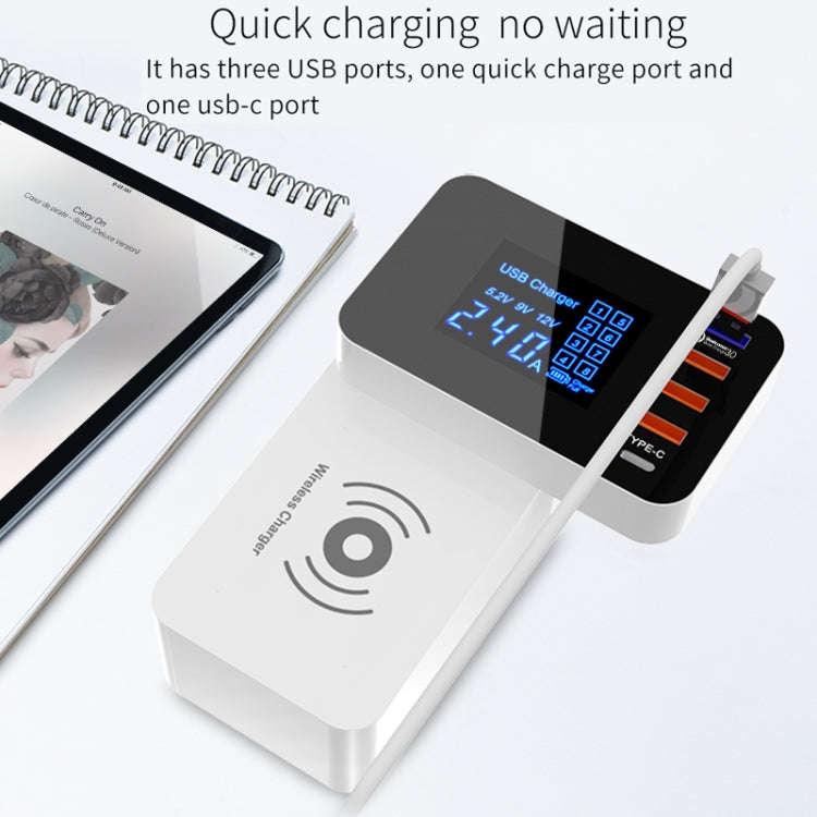 CDA33QW 40W QC 3.0 USB Ports + 3 USB Ports + USB-C / Type-C Ports + Wireless Charging Multi-funct...