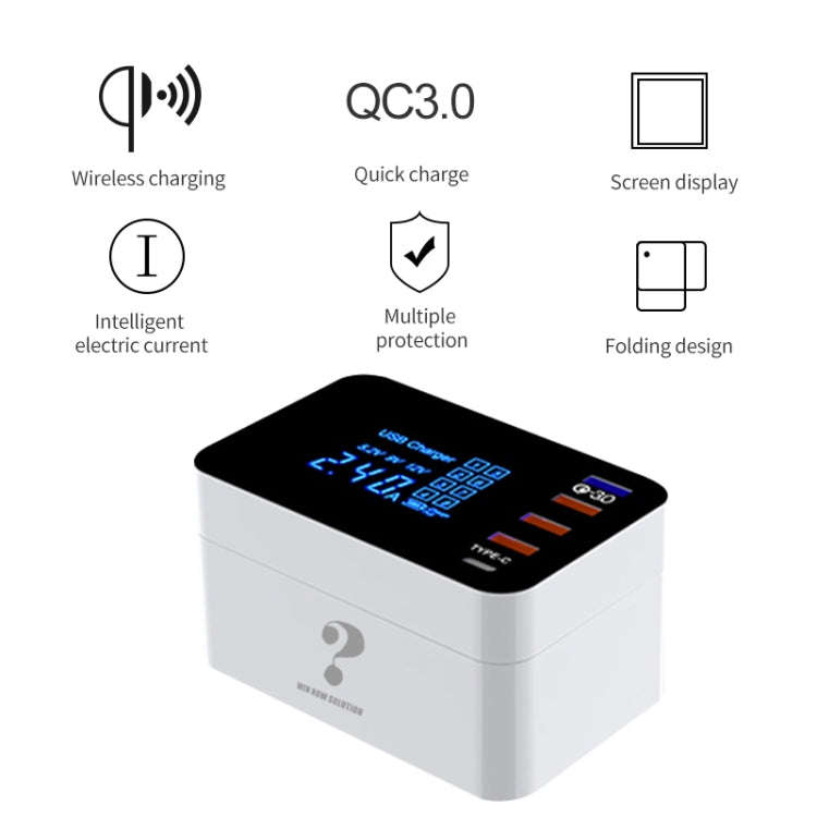 CDA33QW 40W QC 3.0 USB Ports + 3 USB Ports + USB-C / Type-C Ports + Wireless Charging Multi-funct...