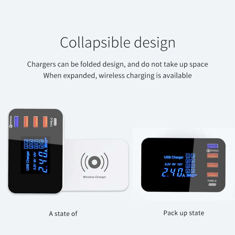 CDA33QW 40W QC 3.0 USB Ports + 3 USB Ports + USB-C / Type-C Ports + Wireless Charging Multi-funct...
